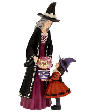 Halloween Διακοσμητική Polyresin Μάγισσα με Μαγισσούλα και Φωτιζόμενη Μαγική Σφαίρα