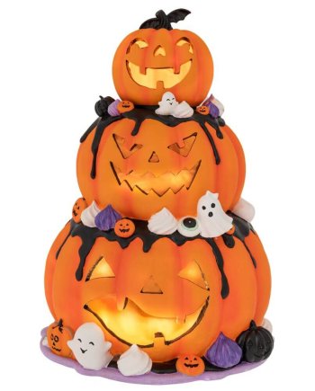 Halloween Διακοσμητική Polyresin Τριπλή Κολοκύθα με Περιστροφή, Ήχο και Φως