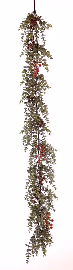 Χριστουγεννιάτικη Γιρλάντα Με Κόκκινα Berries και Πλατιά Φύλλα 152 εκ